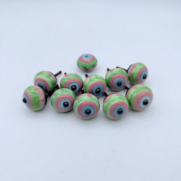 Set of 10 Handpainted Pastel Ceramic Drawer Cabinet Knobs - Picture 2 of 6
